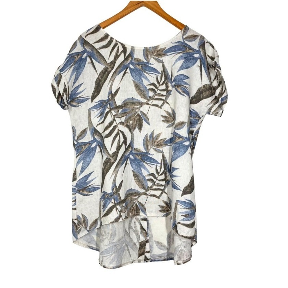 Terzo Millennio 100% Linen Tropical Leaf Button Back Top Made in Italy Small